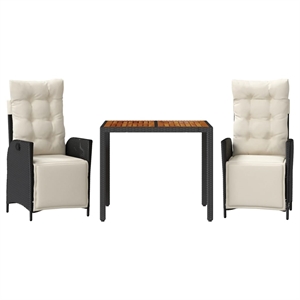 vidaXL 3 Piece Poly Rattan Garden Dining Set in Black/Cream White