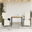 vidaXL 3 Piece Poly Rattan Garden Dining Set in Black/Cream White