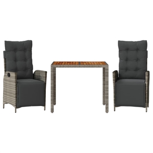 vidaXL 3 Piece Poly Rattan Garden Dining Set in Gray