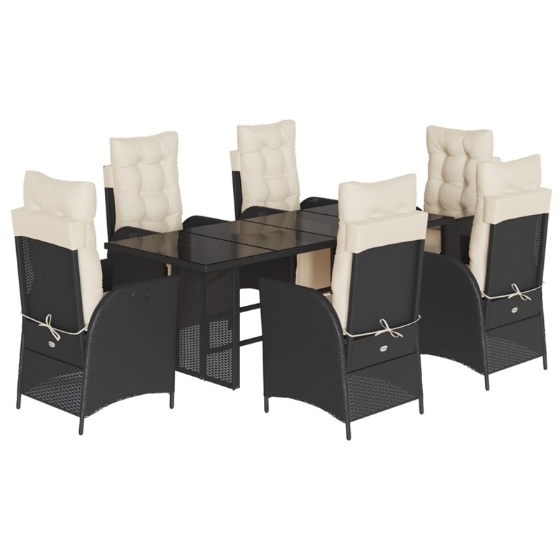 vidaXL 7 Piece Garden Dining Set with Cushions in Black