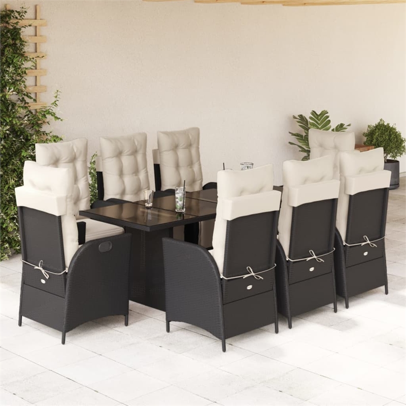 vidaXL 9 Piece Poly Rattan Garden Dining Set in Black/Cream White