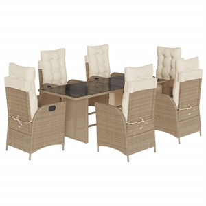 vidaXL 7 Piece Poly Rattan Garden Dining Set in Beige