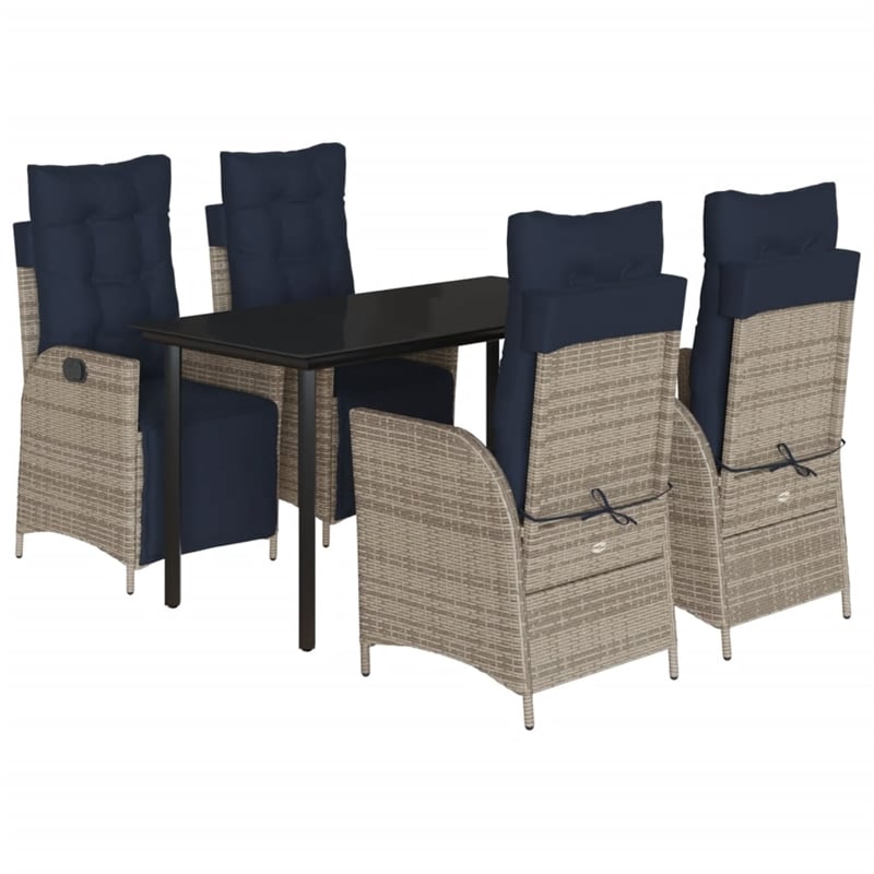 vidaXL Rattan Garden Dining Set with Cushions in Black
