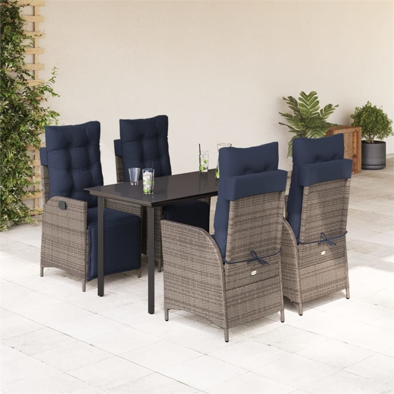 vidaXL Rattan Garden Dining Set with Cushions in Black