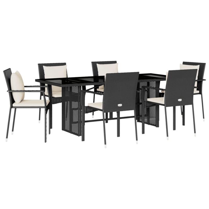 vidaXL 7 Piece Poly Rattan Garden Dining Set in Black/Cream White