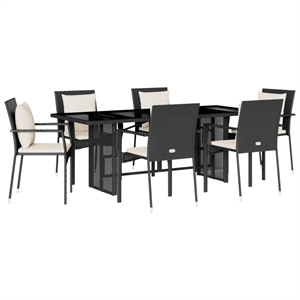 vidaXL 7 Piece Poly Rattan Garden Dining Set in Black/Cream White