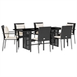 vidaXL 7 Piece Poly Rattan Garden Dining Set in Black/Cream White