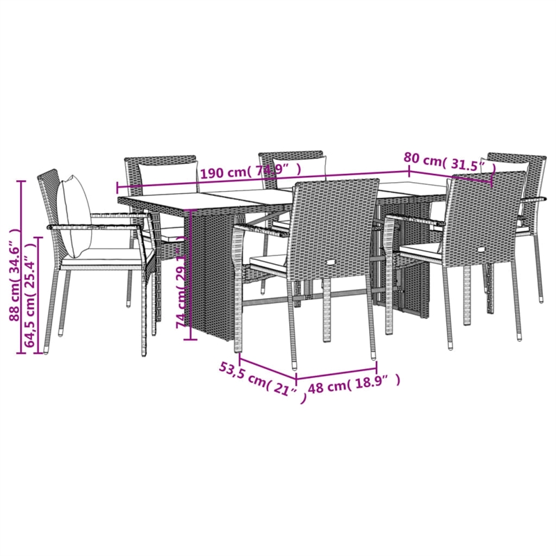 vidaXL 7 Piece Poly Rattan Garden Dining Set in Black/Cream White