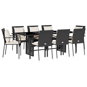 vidaXL 9 Piece Poly Rattan Garden Dining Set in Black/Cream White