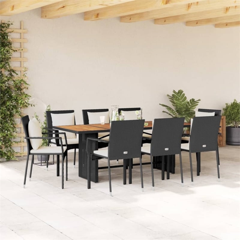vidaXL 9 Piece Poly Rattan Garden Dining Set in Black