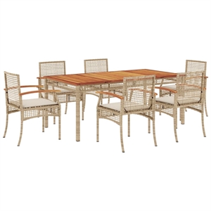 vidaXL 7 Piece Rattan Garden Dining Set in Beige/Cream White