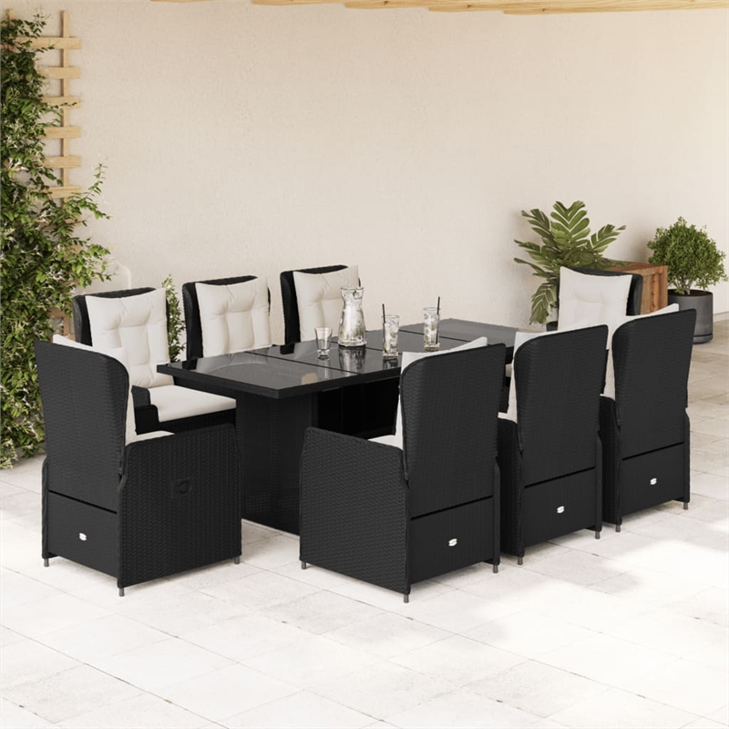 vidaXL 9 Piece Poly Rattan Garden Dining Set in Black/Cream White