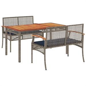 vidaXL 3 Piece Poly Rattan Patio Dining Set in Gray