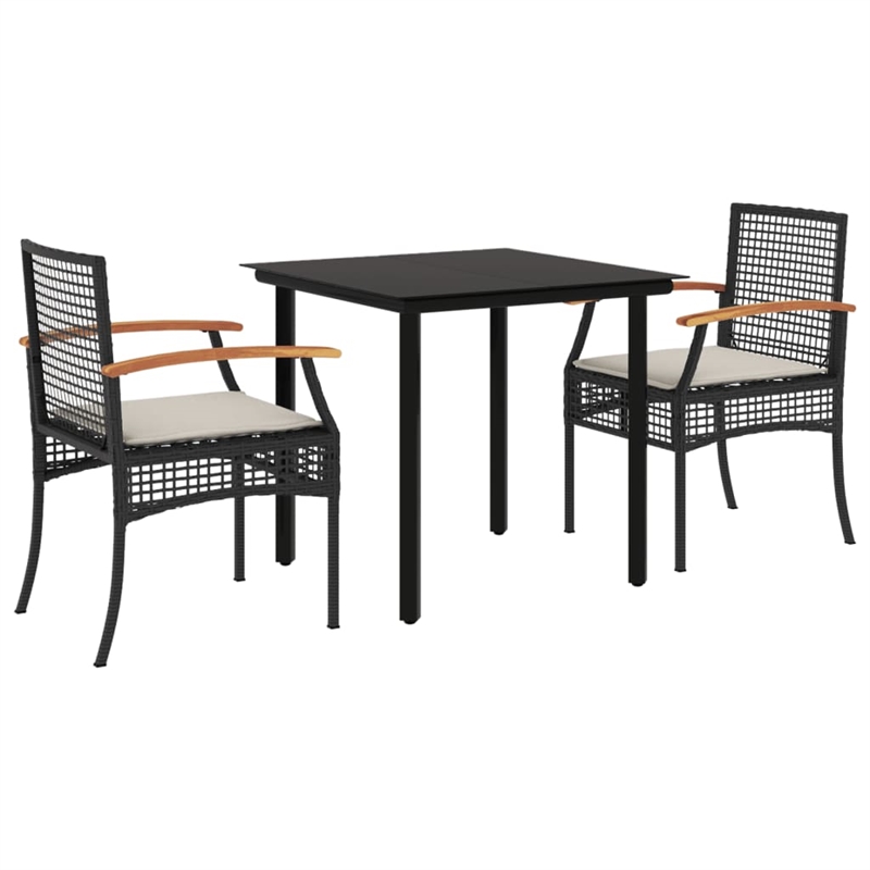 vidaXL 3 Piece Poly Rattan Garden Dining Set in Black
