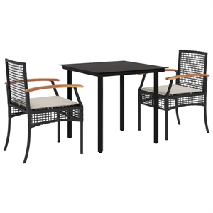 vidaXL 3 Piece Poly Rattan Garden Dining Set in Black