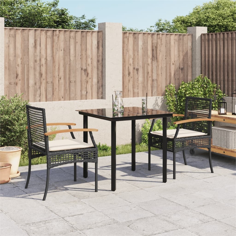 vidaXL 3 Piece Poly Rattan Garden Dining Set in Black