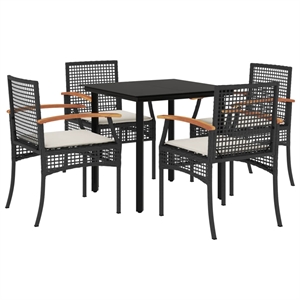 vidaXL 5 Piece Rattan Garden Dining Set with Cushions in Black