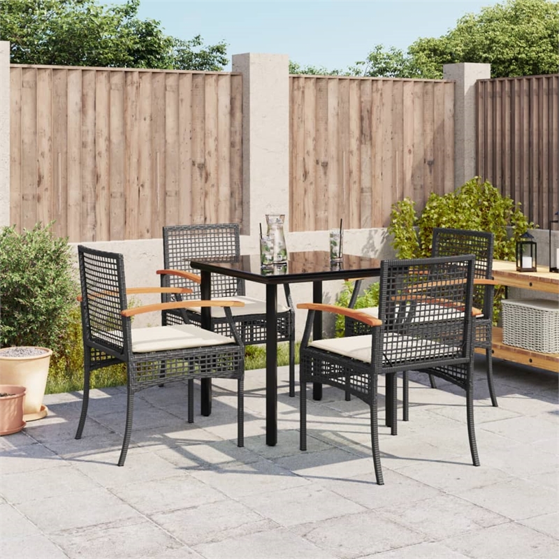vidaXL 5 Piece Rattan Garden Dining Set with Cushions in Black