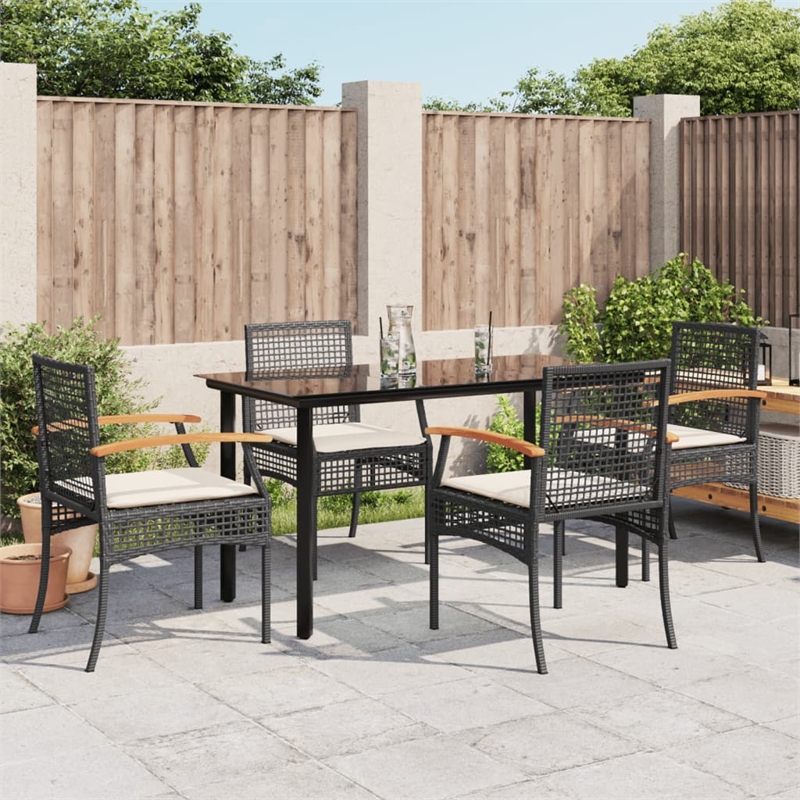 vidaXL 5 Piece Poly Rattan Garden Dining Set in Black
