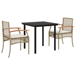 vidaXL 3 Piece Steel Garden Dining Set in Black/Cream White
