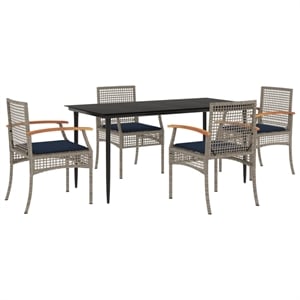 vidaXL 5 Piece Poly Rattan Patio Dining Set in Black//Navy Blue