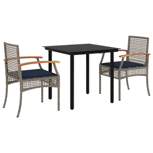 vidaXL 2 Piece Poly Rattan Patio Dining Set in Gray