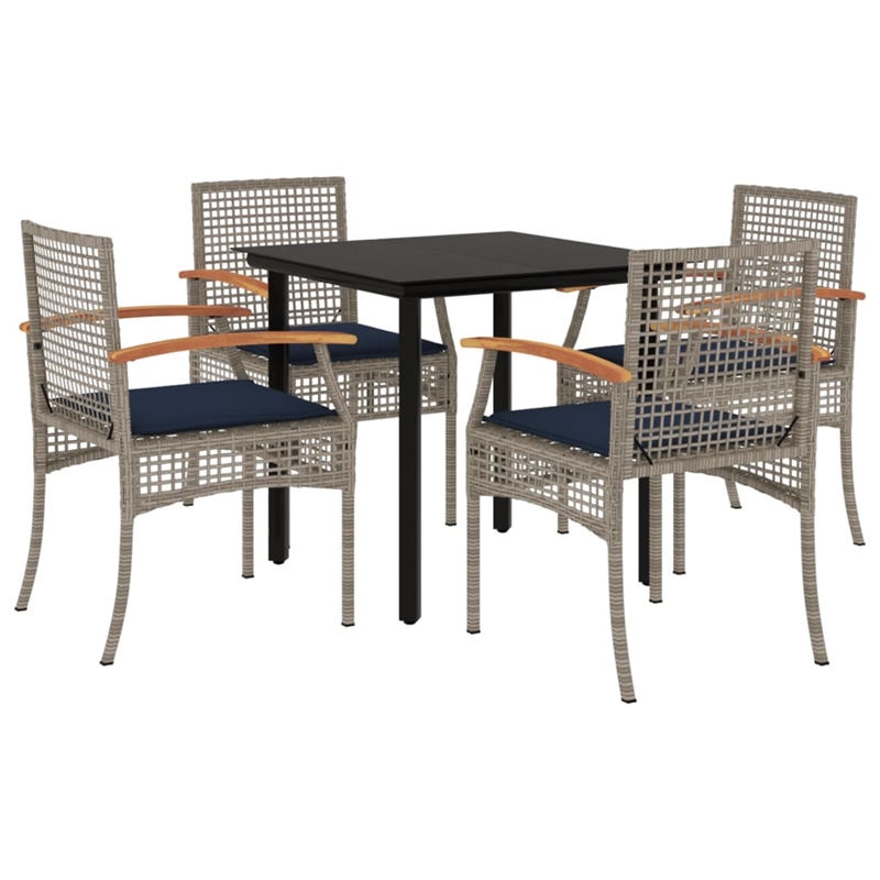 vidaXL 5 Piece Steel Patio Dining Set in Black/Gray/Navy Blue