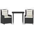 vidaXL 3 Piece Poly Rattan Garden Dining Set in Black/Cream White
