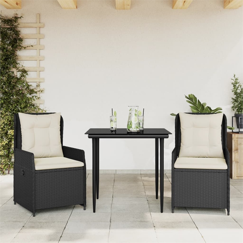 vidaXL 3 Piece Poly Rattan Garden Dining Set in Black/Cream White
