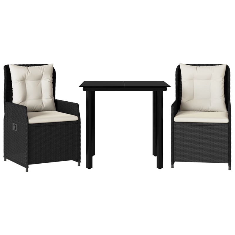 vidaXL 3 Piece Poly Rattan Garden Dining Set in Black/Cream White