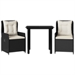 vidaXL 3 Piece Poly Rattan Garden Dining Set in Black/Cream White