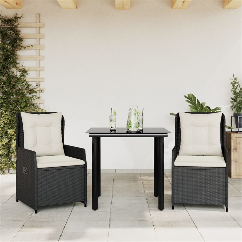 vidaXL 3 Piece Poly Rattan Garden Dining Set in Black/Cream White