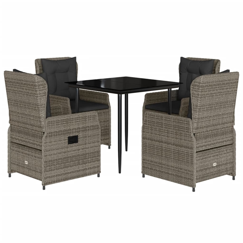 vidaXL 5 Piece Poly Rattan Garden Dining Set in Black/Gray