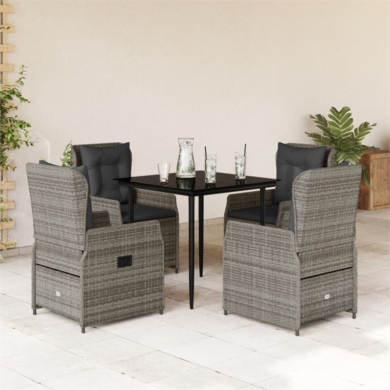 vidaXL 5 Piece Poly Rattan Garden Dining Set in Black/Gray