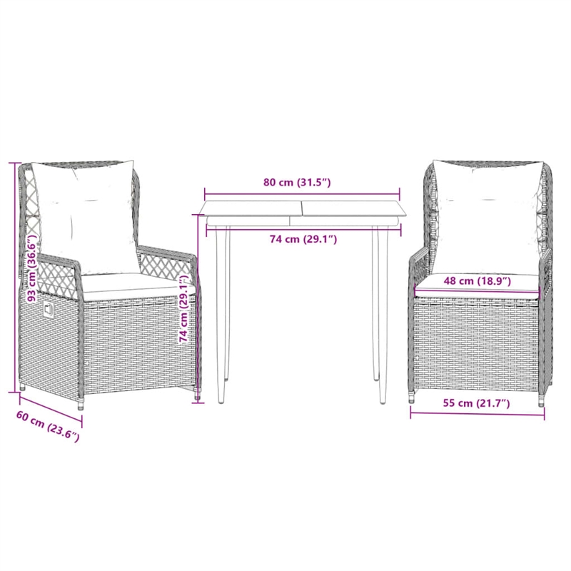 vidaXL 3 Piece Garden Dining Set in Black/Dark Gray