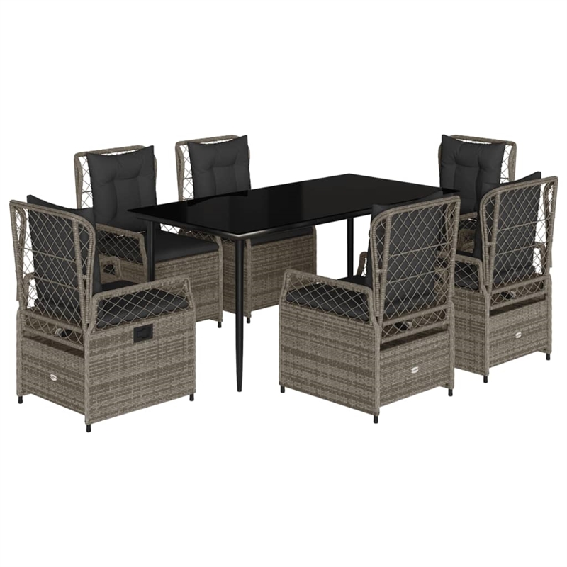vidaXL 7 Piece Steel Garden Dining Set in Black/Dark Gray
