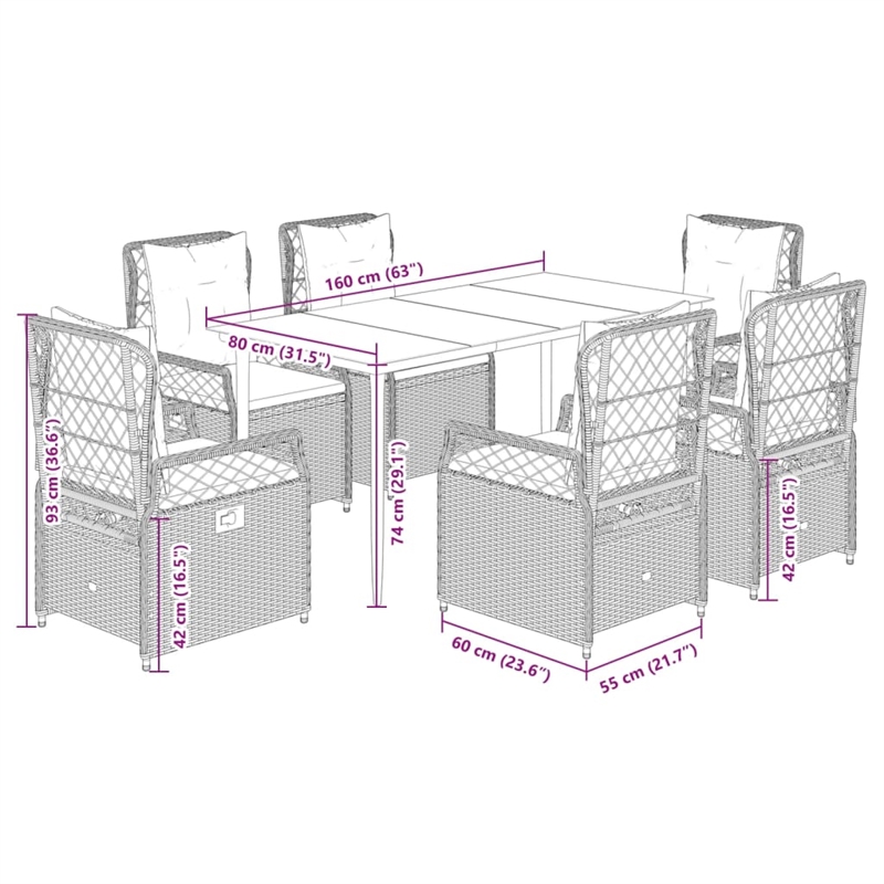 vidaXL 7 Piece Steel Garden Dining Set in Black/Dark Gray