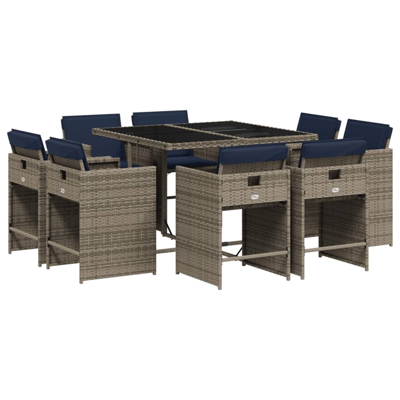 vidaXL 9 Piece Rattan Patio Dining Set in Gray