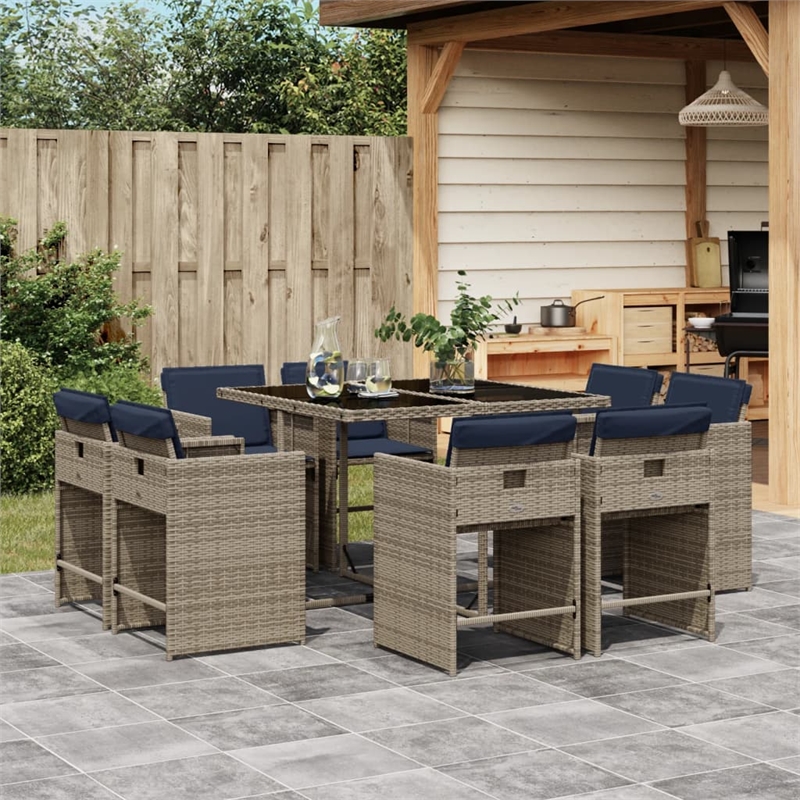 vidaXL 9 Piece Rattan Patio Dining Set in Gray