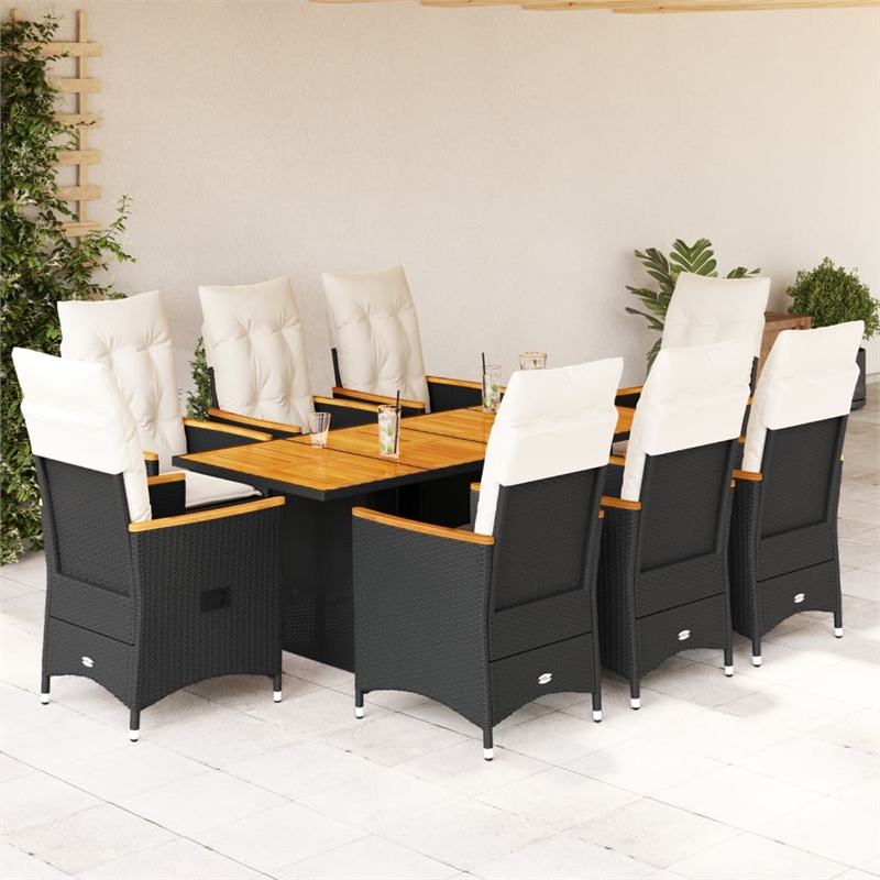 vidaXL 9 Piece Poly Rattan Garden Dining Set in Black/Cream White