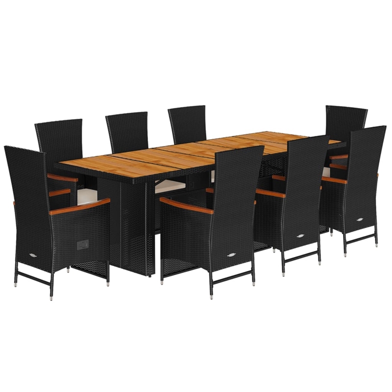 vidaXL 9 Piece Steel Garden Dining Set in Black/Cream White