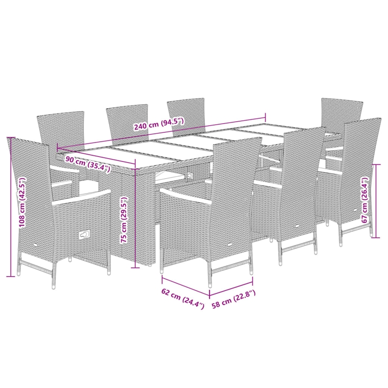 vidaXL 9 Piece Steel Garden Dining Set in Black/Cream White