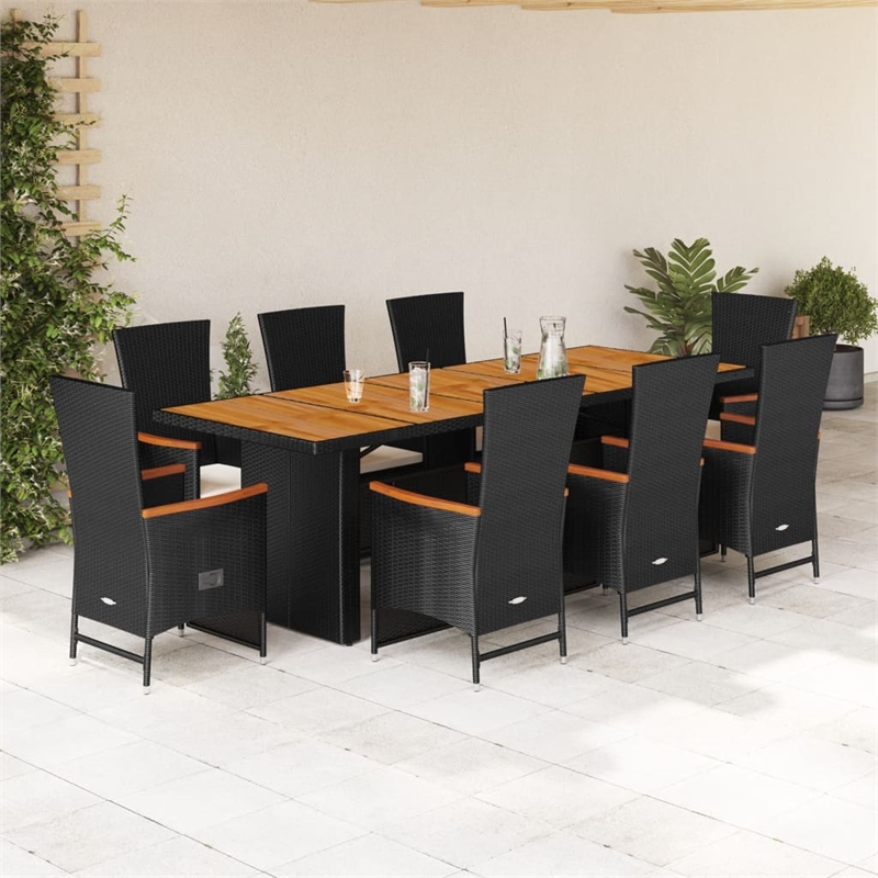 vidaXL 9 Piece Steel Garden Dining Set in Black/Cream White