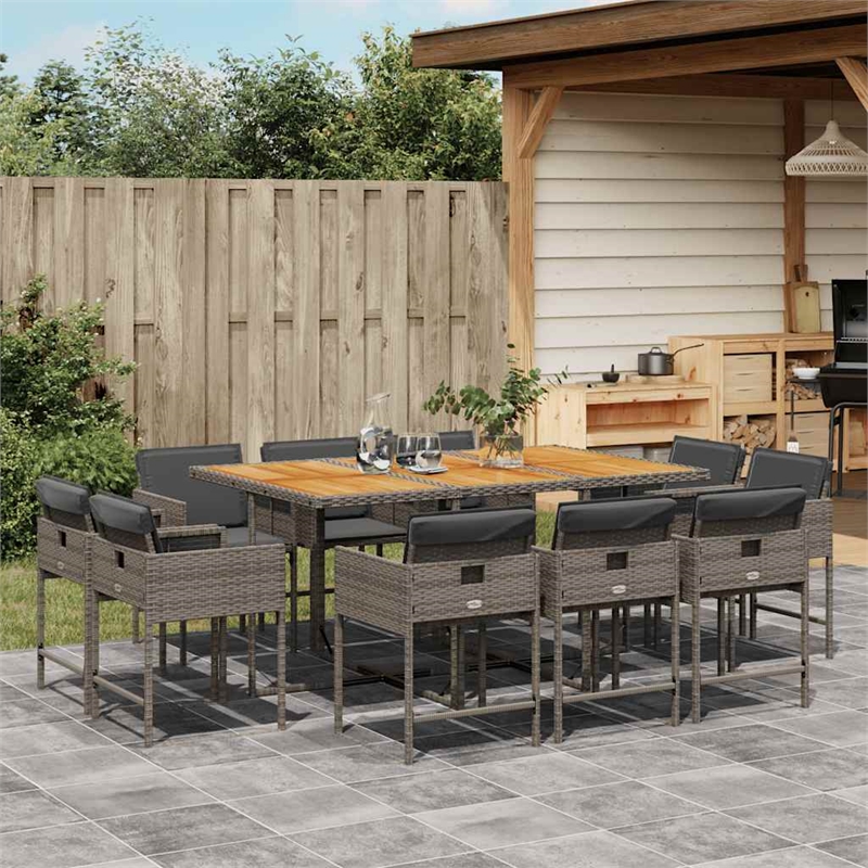 vidaXL 11 Piece Poly Rattan Patio Dining Set in Dark Gray