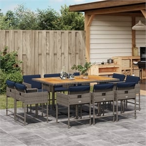 vidaXL 11 Piece Poly Rattan Patio Dining Set in Gray