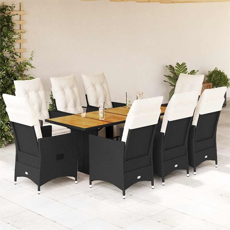vidaXL Poly Rattan Garden Dining Set in Black/Cream White
