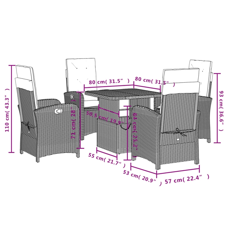 vidaXL Poly Rattan Garden Dining Set in Gray