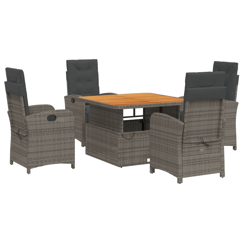 vidaXL 5 Piece Poly Rattan Garden Dining Set in Gray