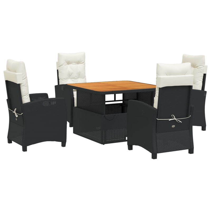 vidaXL 5 Piece Poly Rattan Garden Dining Set in Black/Cream White