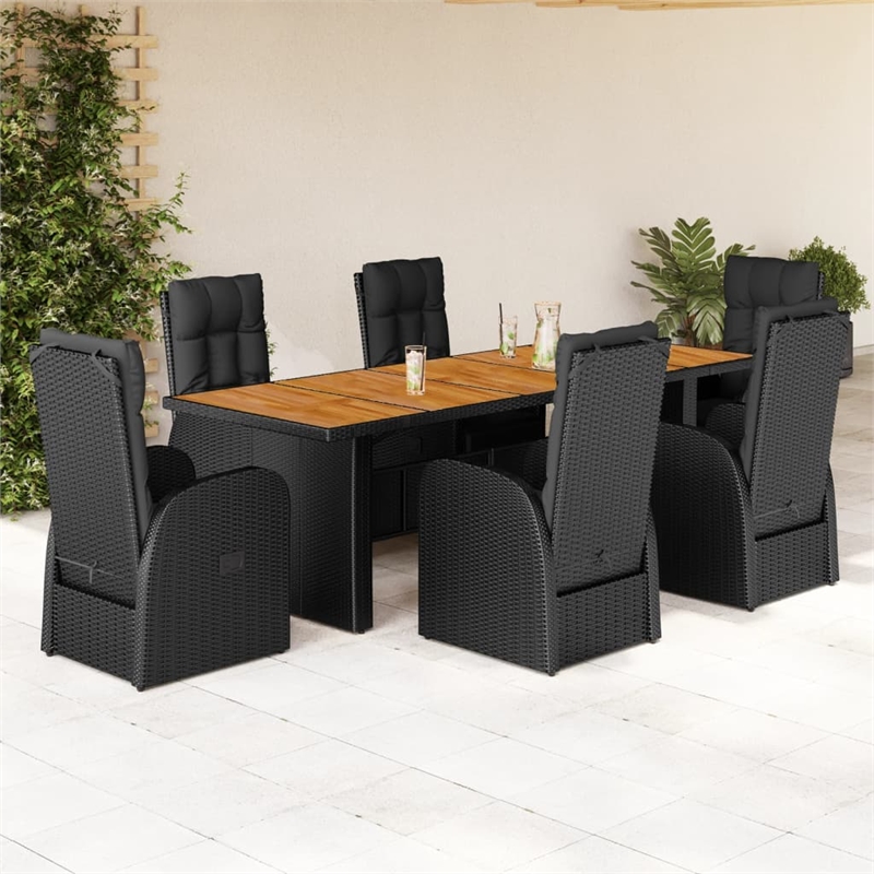 vidaXL 7 Piece Rattan Garden Dining Set in Black